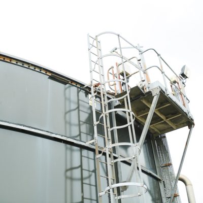 Shot of a platform atop a water tank at Kings Lynn water recycling centre